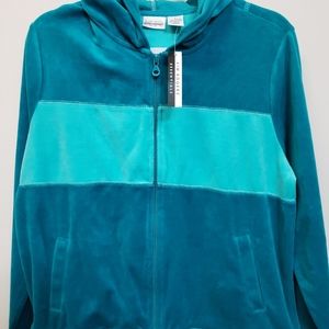 Kim Rogers zip velour blue green hoodie sz Lg